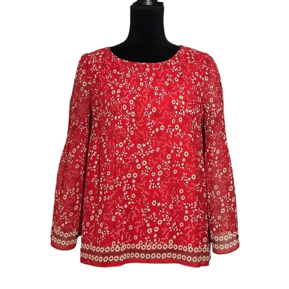 Max Studio Long Sleeve Floral Blouse in Red - Size Medium - Picture 1 of 5